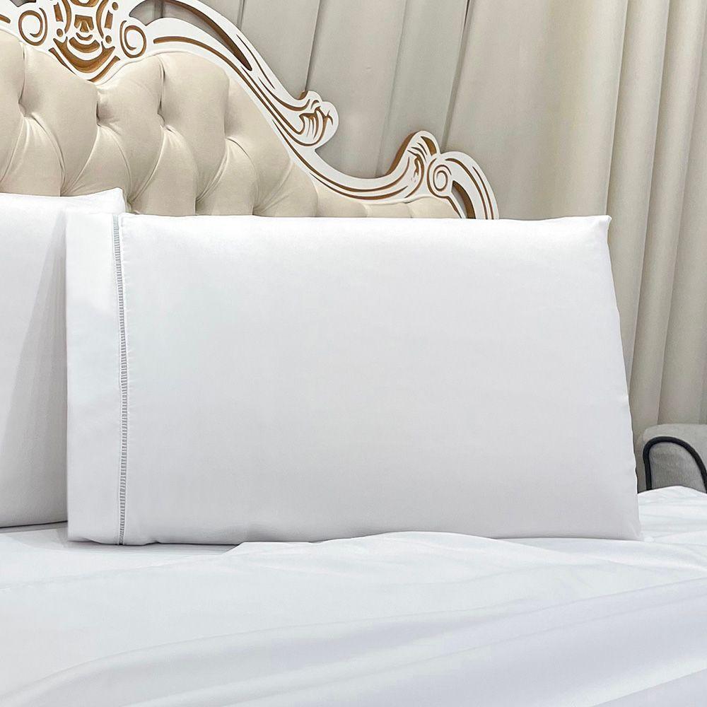 Jogo De Cama Lençol Casal Realce Percal 400 Fios 4 Peças - Branco - 3