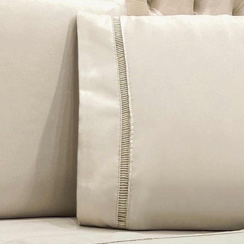 Jogo De Cama Lençol Casal Realce Percal 400 Fios 4 Peças - Bege - 2