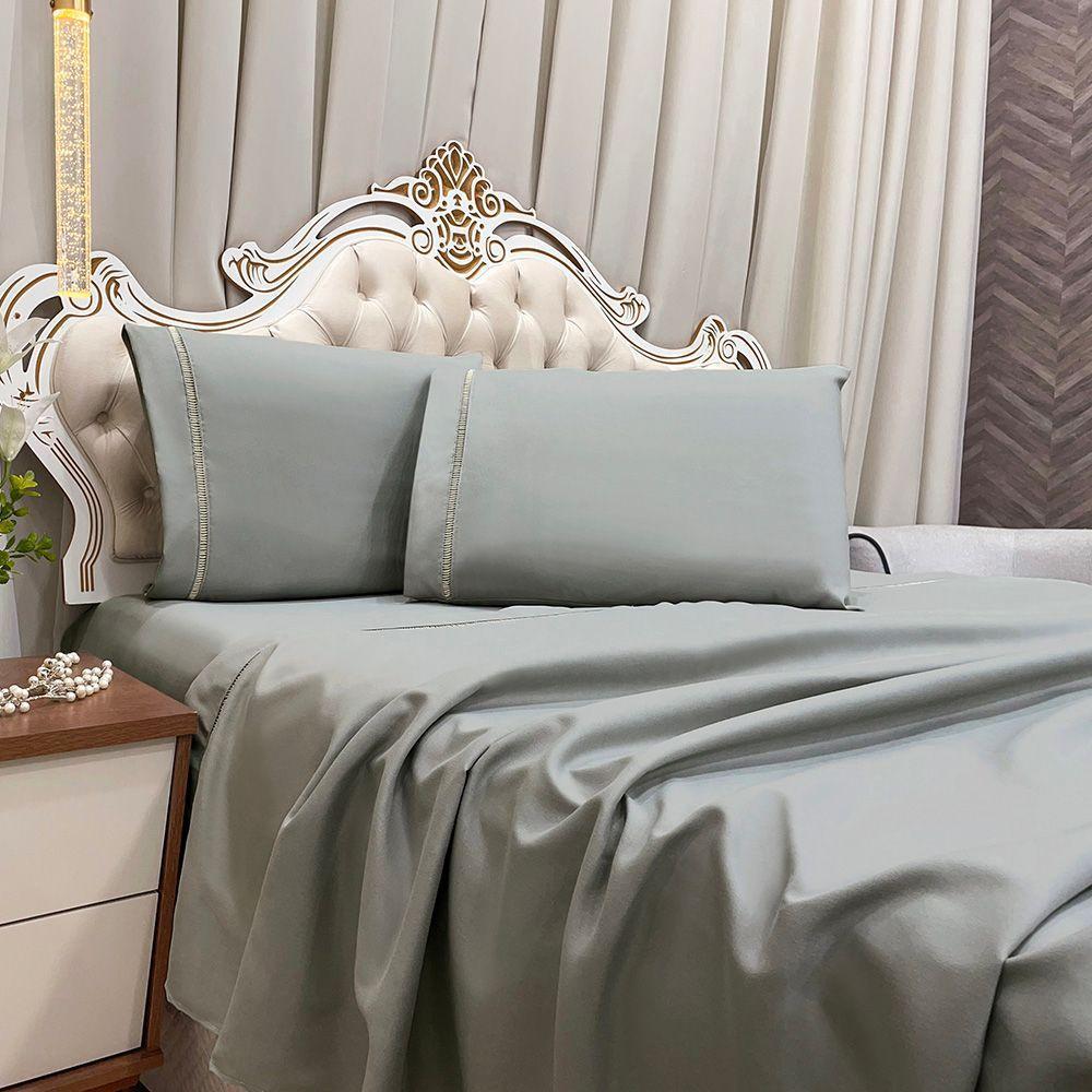 Jogo De Cama Lençol King Realce Percal 400 Fios 3 Peças - Cinza - 1