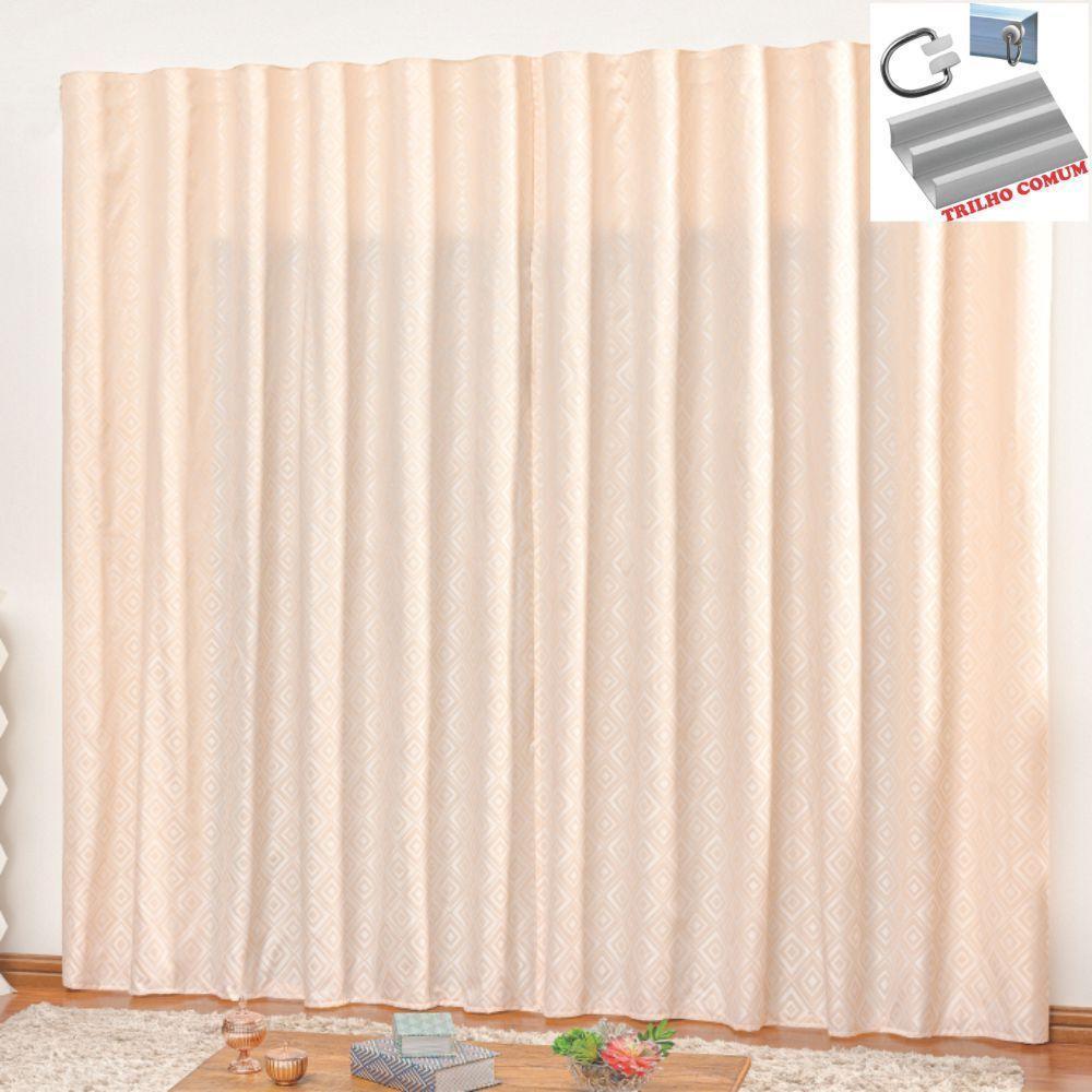 Cortina Em Jacquard Degradê 3,00 X 2,70 Para Trilho Comum - Palha - 1