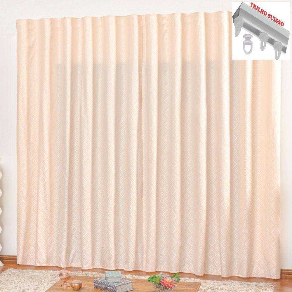Cortina Em Jacquard Degradê 4,00 X 2,70 Para Trilho Suisso - Palha - 1