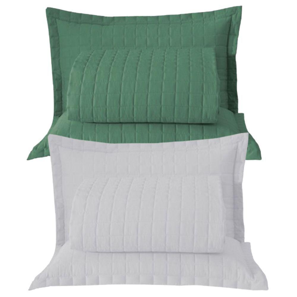 Combo 2 Kit Cobre Leito Colcha Monaco Queen Dupla Face - Verde - Branco - 1