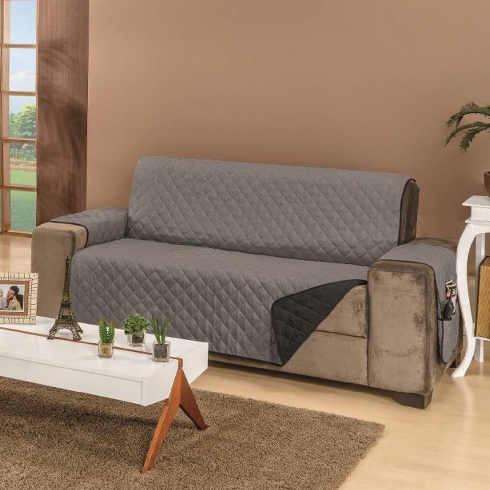 Protetor De Sofá Dupla Face Manu 4 Lugares - Preto/cinza - 1