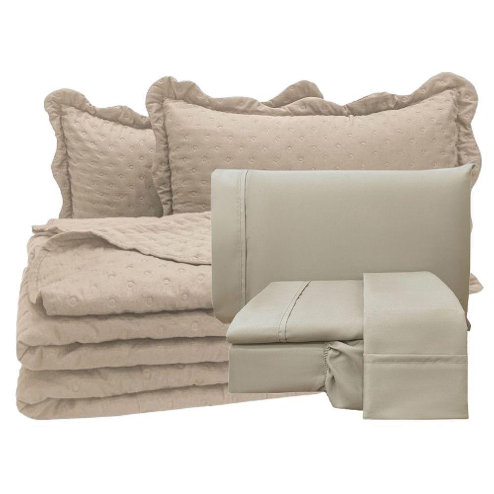 Coordenado Cobre Leito King E Lençol Diplomata 7 Peças - Cáqui - 1