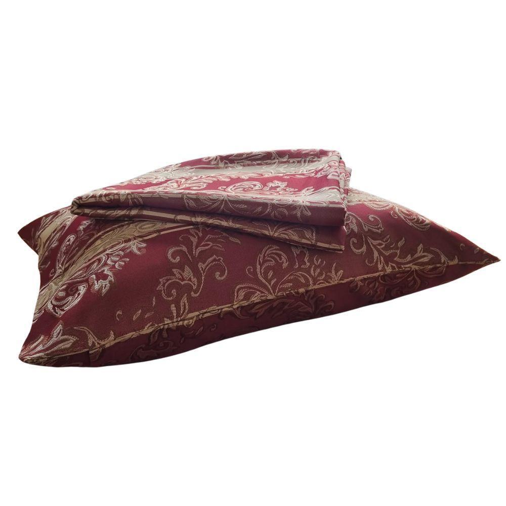 Kit Colcha Cobre Leito Solteiro Jacquard Com Porta Travesseiro - Bege Vermelho Escuro - 2