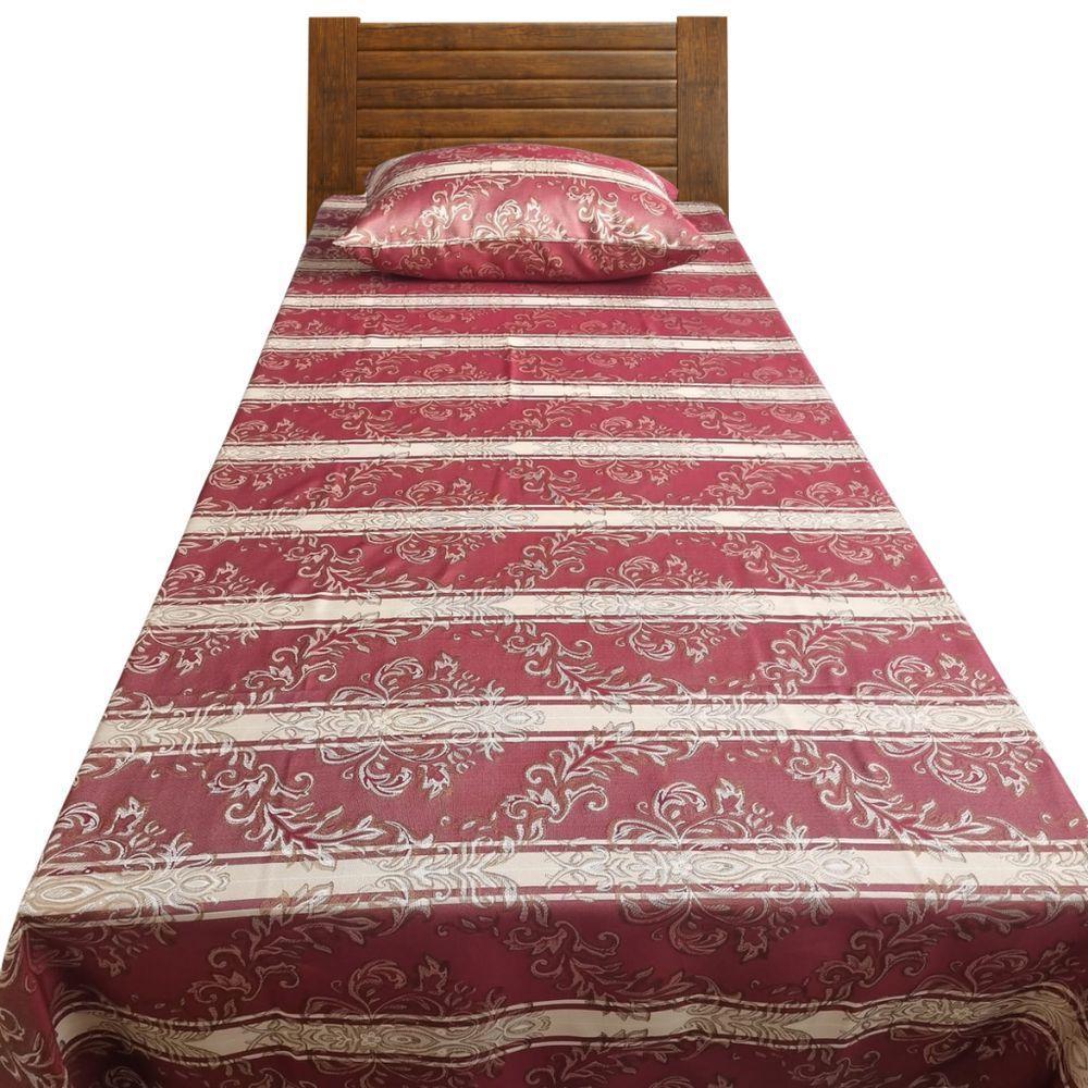 Kit Colcha Cobre Leito Solteiro Jacquard Com Porta Travesseiro - Bege Vermelho Escuro - 3