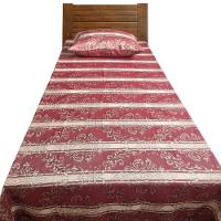 Kit Colcha Cobre Leito Solteiro Jacquard Com Porta Travesseiro - Bege Vermelho Escuro - 3