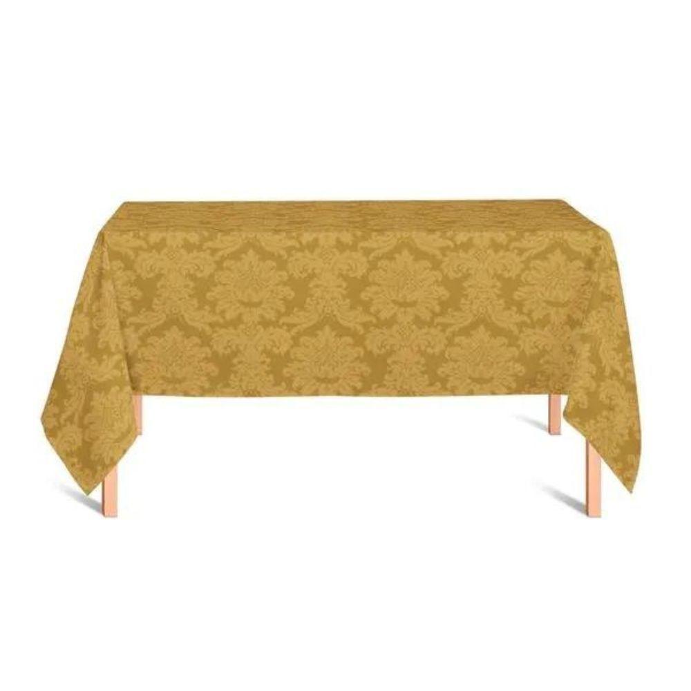 Toalha De Mesa 6 Lugares 1,60x2,00 Jacquard Medalhão Adamascado Retangular Dourado - 1