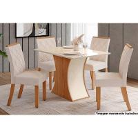 Sala de Jantar Completa Luiza Tampo Reto Madeirado c/Vidro 120x90cm e 4 Cadeiras Vita Nature/Veludo Light Linho - Henn - 1