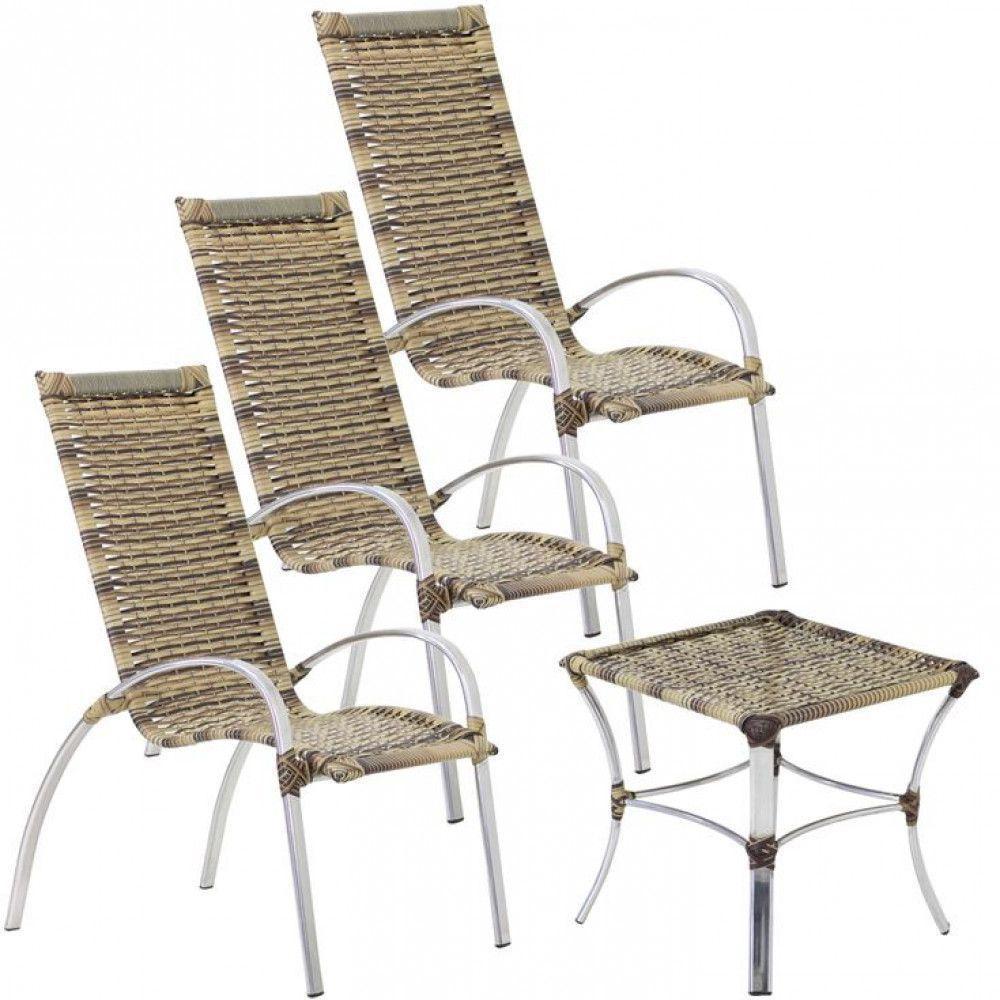 Jogo 3 Cadeiras Mesa Alumínio P/ área Piscina E Jardim Trama Cappuccino - 1