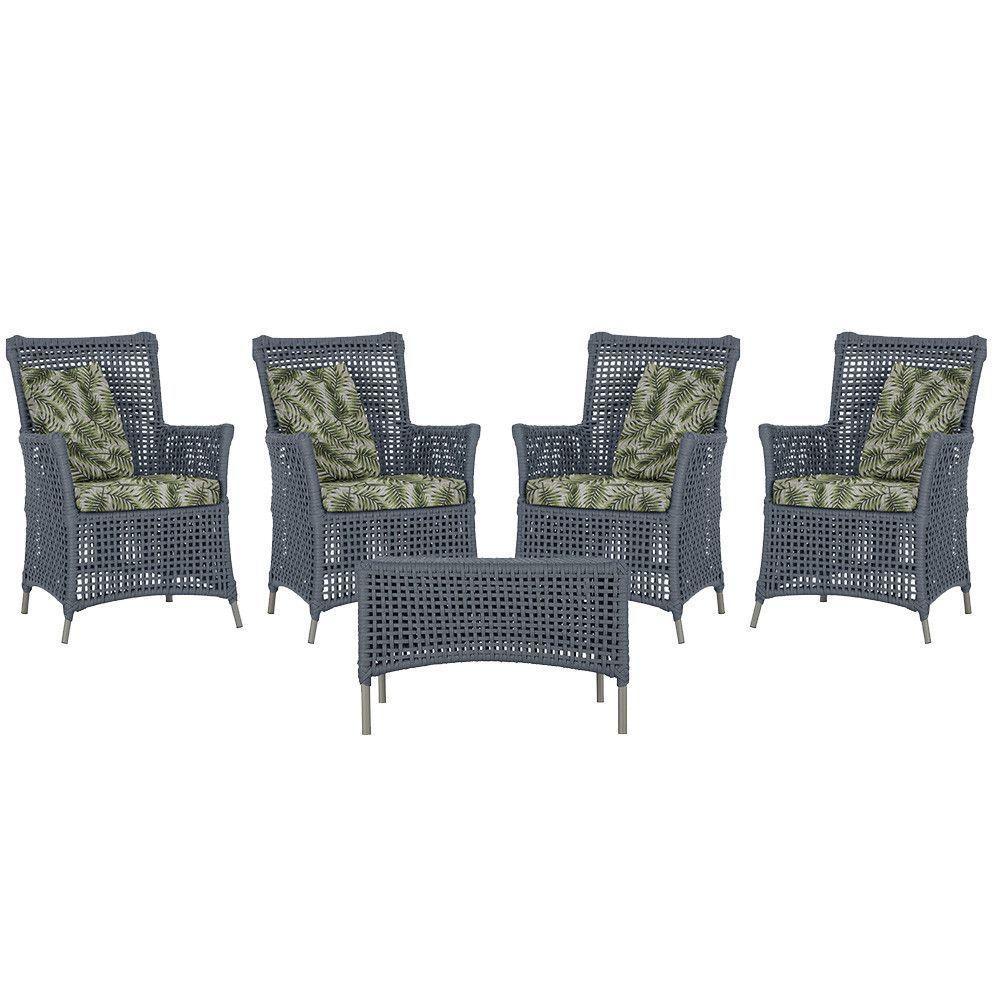 4 Poltronas E 1 Mesa Igapó Alumínio Fendi Corda Náutica E5 Prata - 1