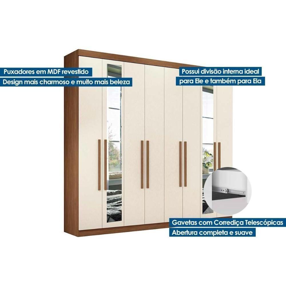 Guarda Roupa Casal 8 Portas e 4 Gavetas c/ Espelho 8.4 Master New jatoba/Areia - Santos Andirá - 5