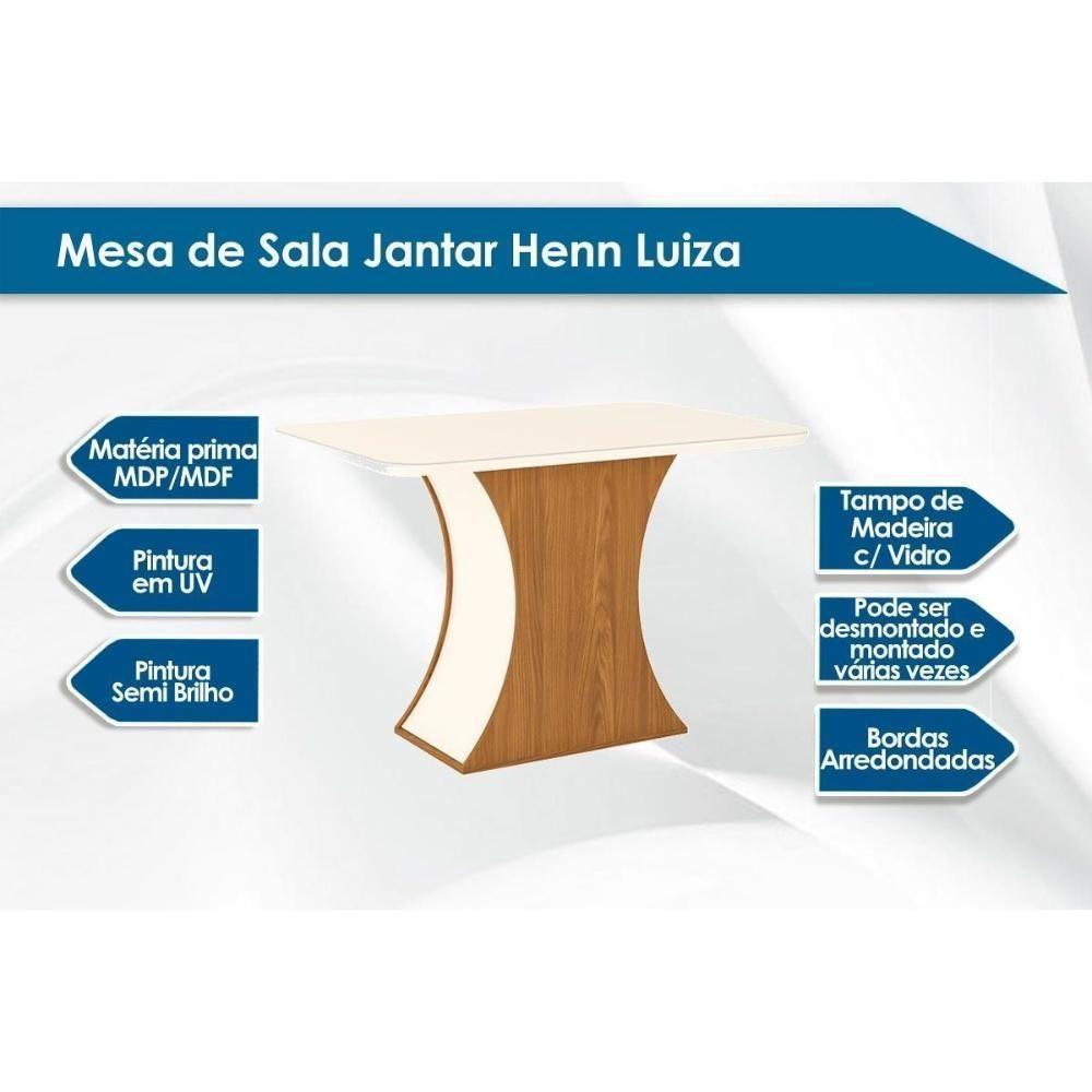Sala de Jantar Completa Luiza Tampo Curvo Madeirado c/Vidro 120x80cm e 4 Cadeiras Tauá Nature/Veludo Light Linho - Henn - 7