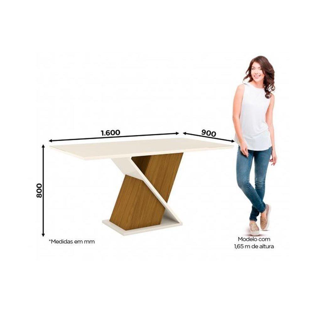 Sala de Jantar Completa Solus Tampo Madeirado c/ Vidro 160x90cm e 6 Cadeiras Malu Nature/Veludo Light Linho - Henn - 8