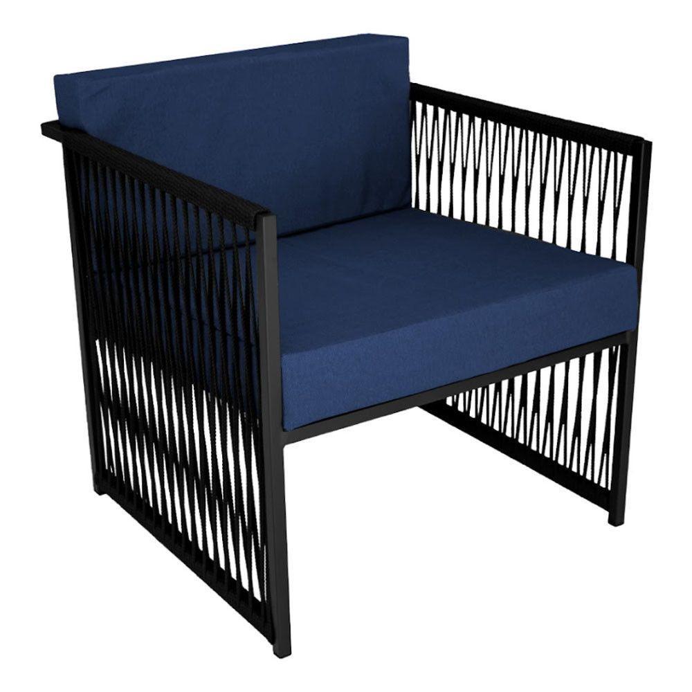 Conjunto De 2 Poltronas E Mesa De Centro Quadrada Com Tampo Preto/azul - 4