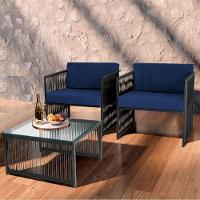 Conjunto De 2 Poltronas E Mesa De Centro Quadrada Com Tampo Preto/azul - 1