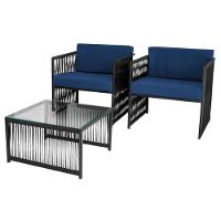 Conjunto De 2 Poltronas E Mesa De Centro Quadrada Com Tampo Preto/azul - 5
