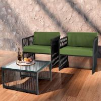 Conjunto De 2 Poltronas E Mesa De Centro Quadrada Com Tampo Preto/verde - 1