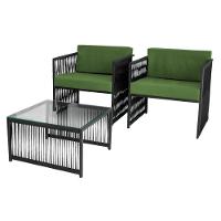 Conjunto De 2 Poltronas E Mesa De Centro Quadrada Com Tampo Preto/verde - 2