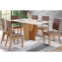 Sala de Jantar Completa Vértice Tampo Madeirado c/ Vidro 160x80cm e 6 Cadeiras Milla Nature/Marrom Amêndoa - Henn - 1