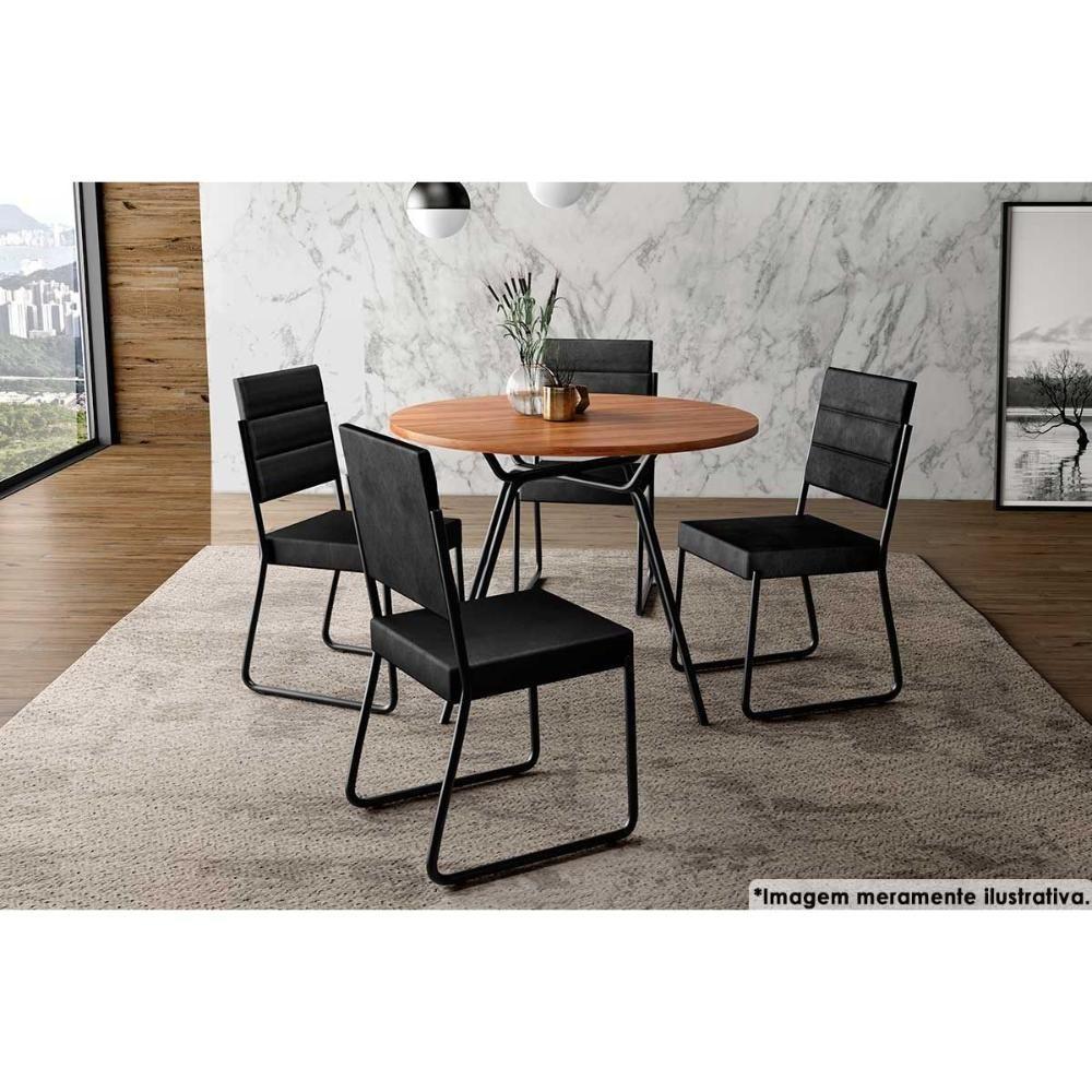 Sala De Jantar 1588 Aço com Tampo 100cm E 4 Cadeiras 1736 Preto Carraro - 1