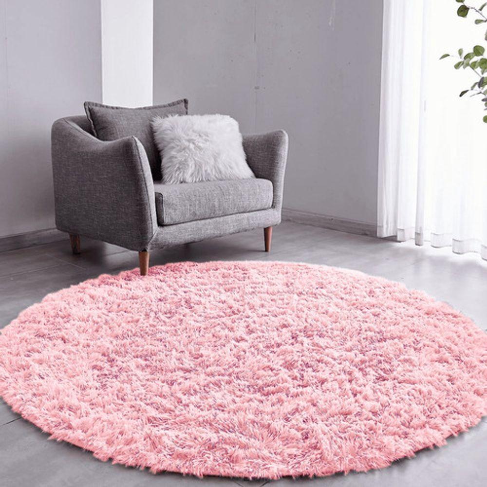 Tapete Sala Felpudo Peludo Rosa Bebe Redondo 200 Cm - 1
