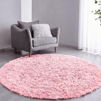 Tapete Sala Felpudo Peludo Rosa Bebe Redondo 100 Cm - 1