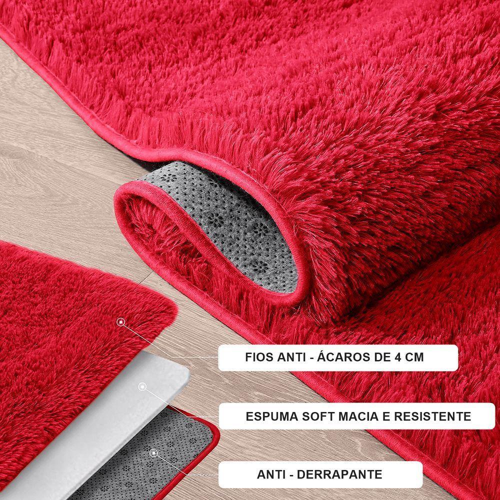 Kit Tapete Banheiro Felpudo Peludo Vermelho 40 X 60 Cm - 3