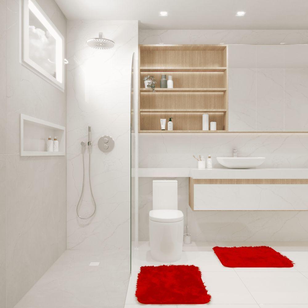 Kit Tapete Banheiro Felpudo Peludo Vermelho 40 X 60 Cm - 5