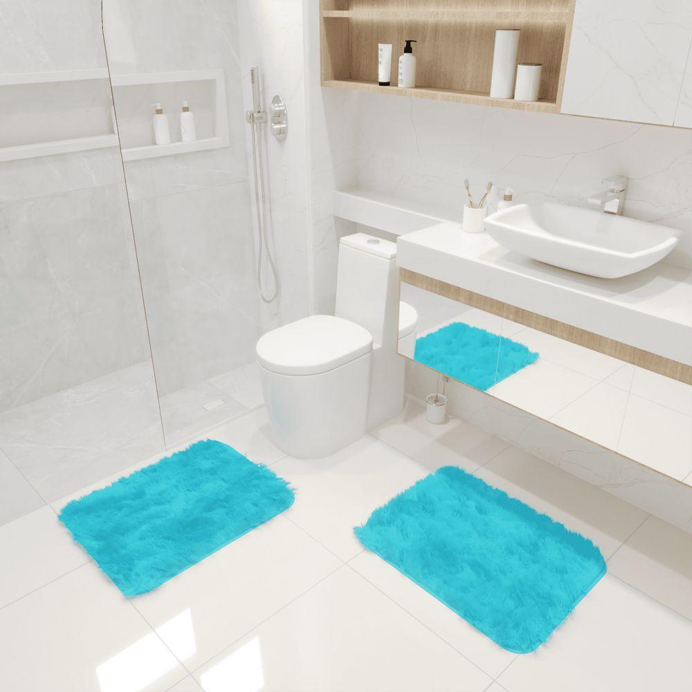 Kit Tapete Banheiro Felpudo Peludo Turquesa 40 X 60 Cm - 1
