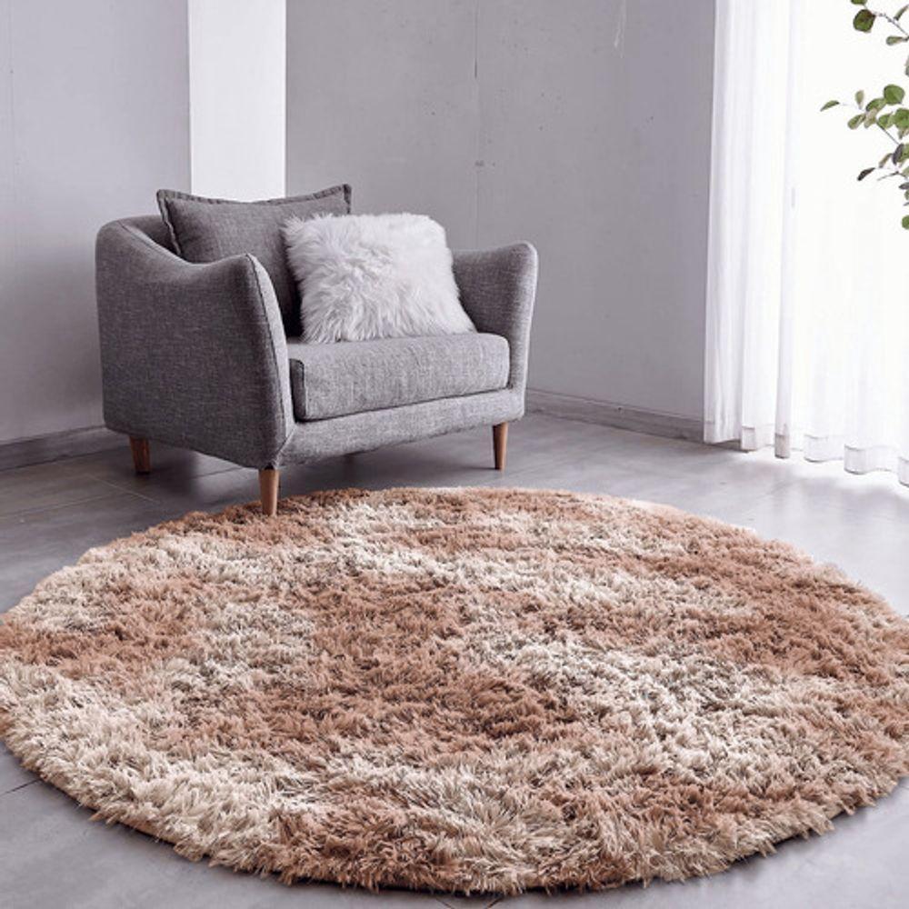 Tapete Sala Felpudo Peludo Mesclado Bege Redondo 100 Cm - 1