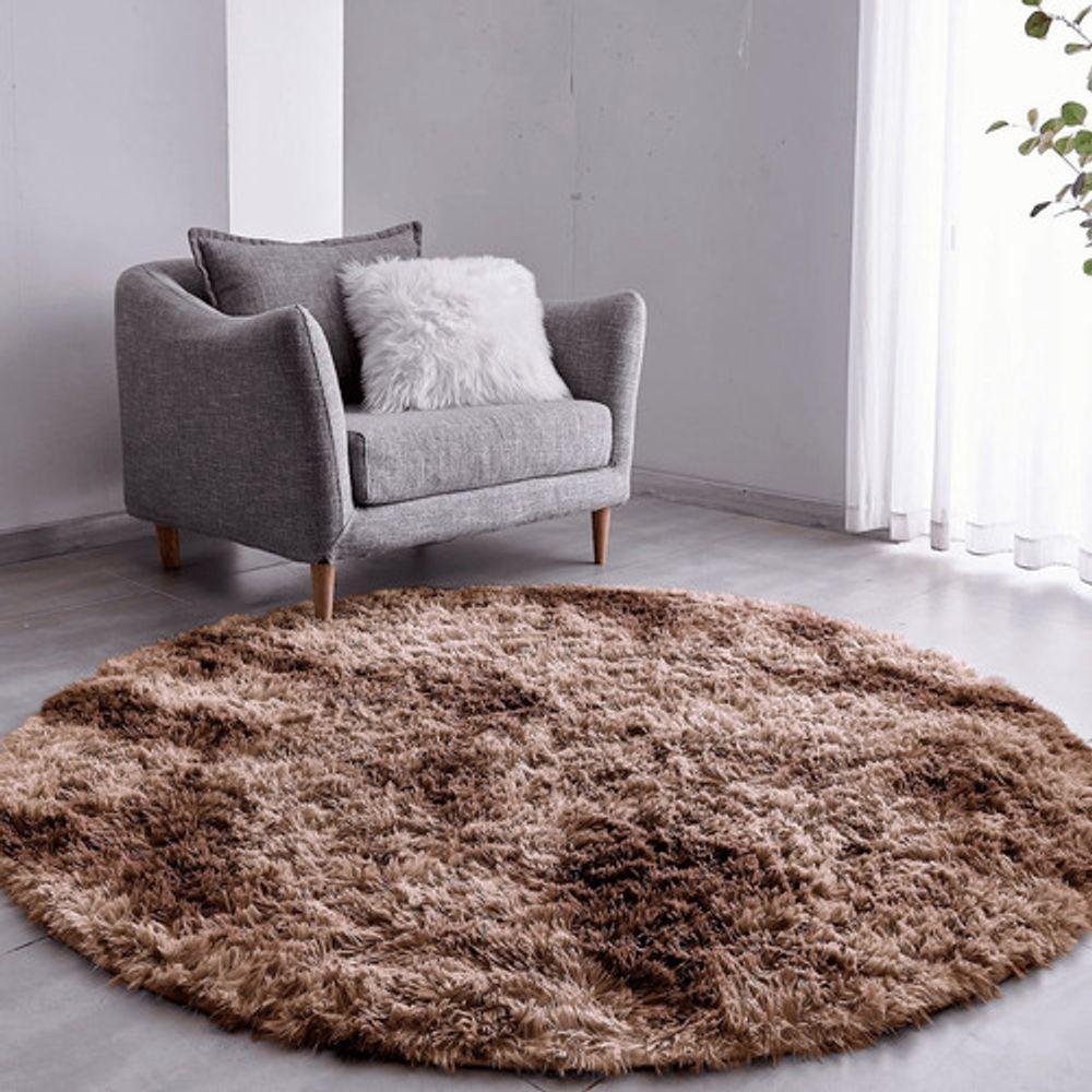 Tapete Sala Felpudo Peludo Mesclado Marrom Redondo 100 Cm - 1