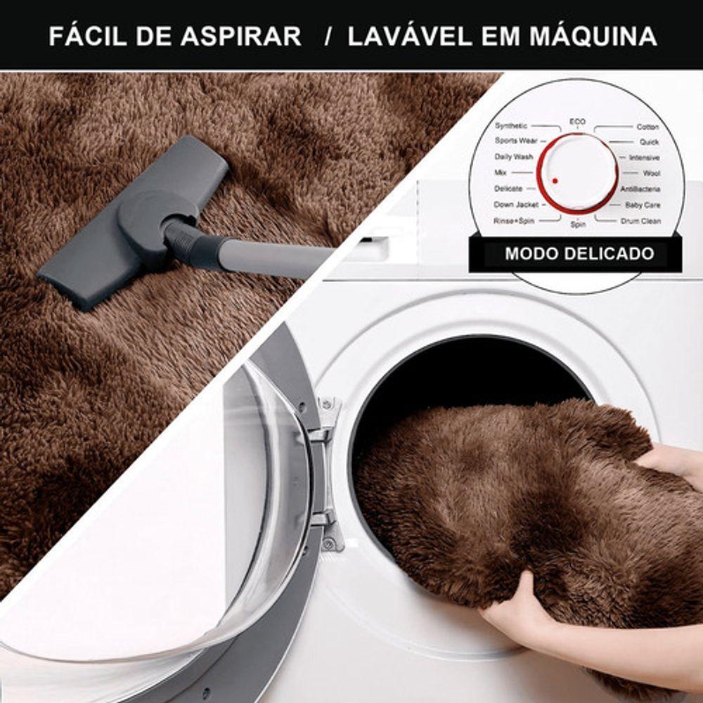 Tapete Sala Felpudo Peludo Mesclado Marrom Redondo 100 Cm - 4