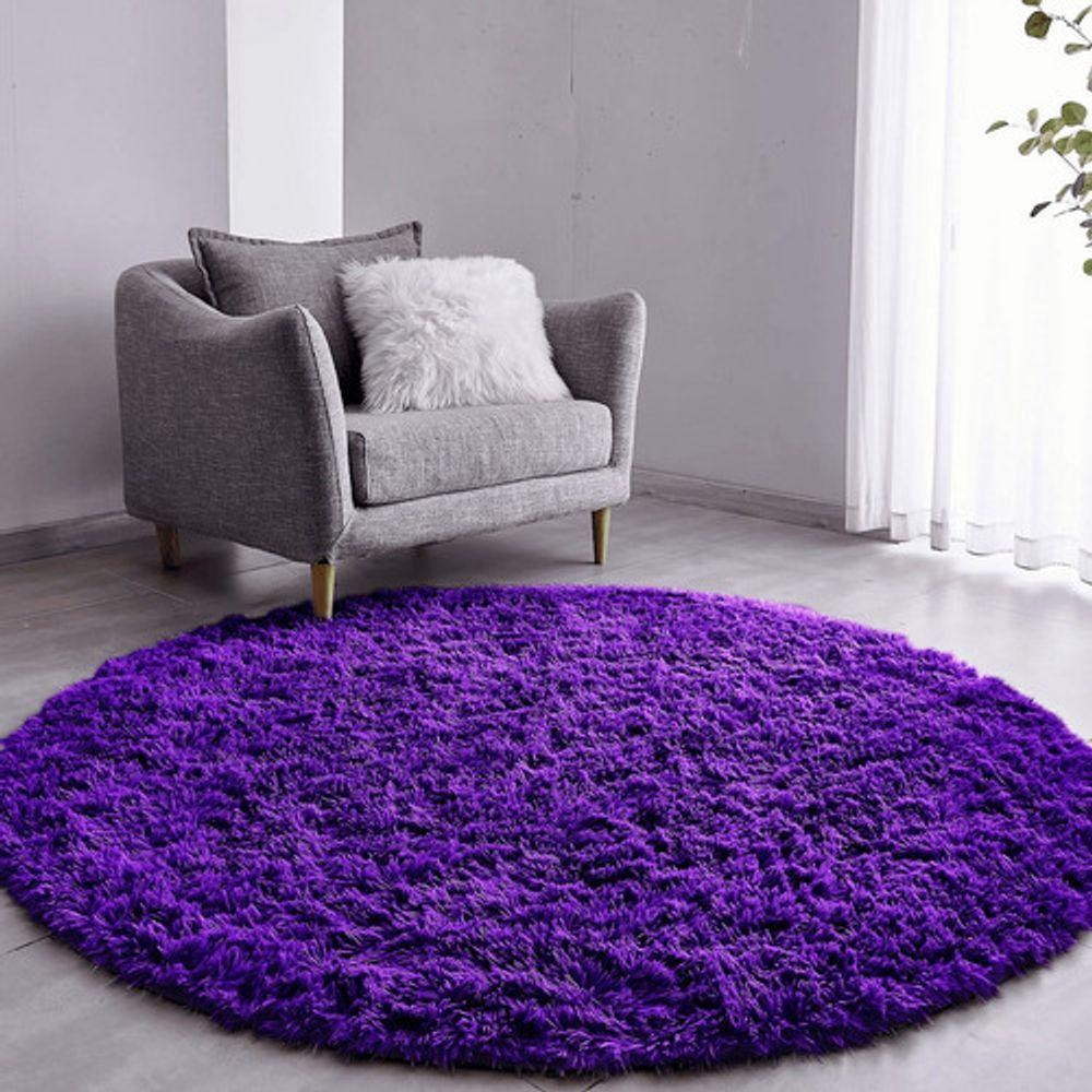 Tapete Sala Felpudo Peludo Roxo Redondo 100 Cm - 1
