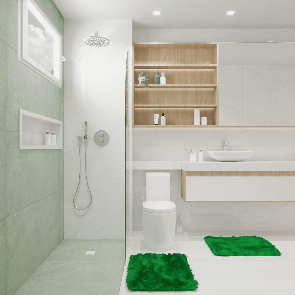 Kit Tapete Banheiro Felpudo Peludo Verde 40 X 60 Cm - 5