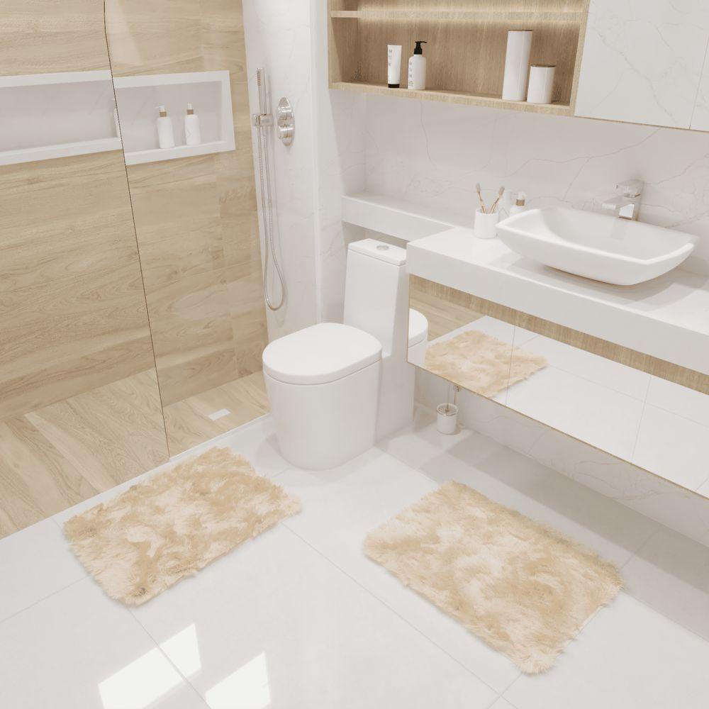 Kit Tapete Banheiro Felpudo Peludo Bege 40 X 60 Cm - 1