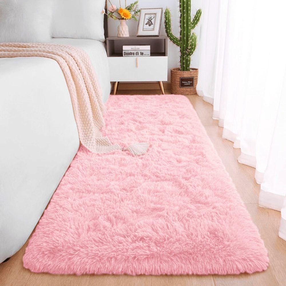 Passadeira Quarto Felpudo Peludo Rosa Bebe 60 X 180 Cm - 1