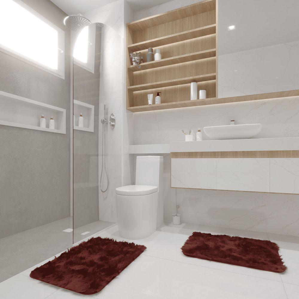 Kit Tapete Banheiro Felpudo Peludo Marrom 40 X 60 Cm - 1