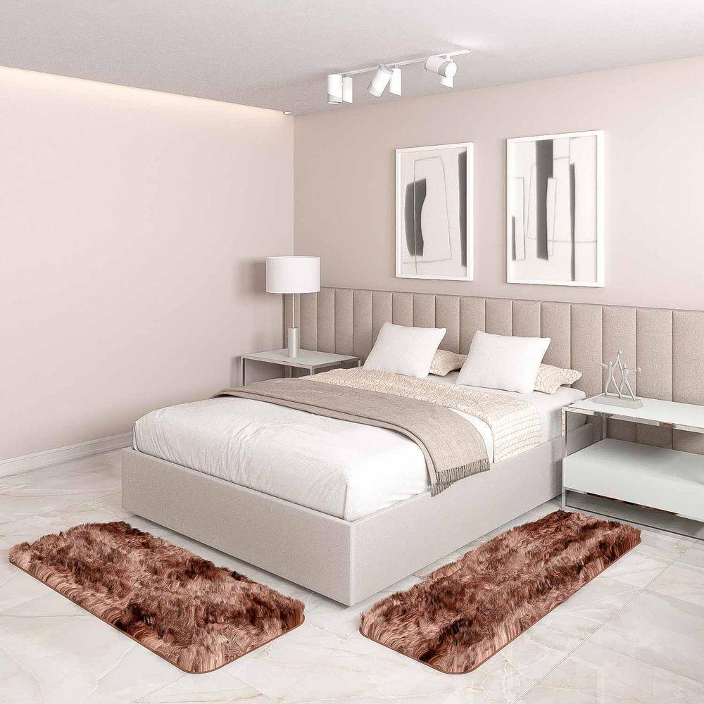 Jogo Tapete Passadeira Quarto 2 Uni Mescl Marrom 50 X 140 Cm - 1