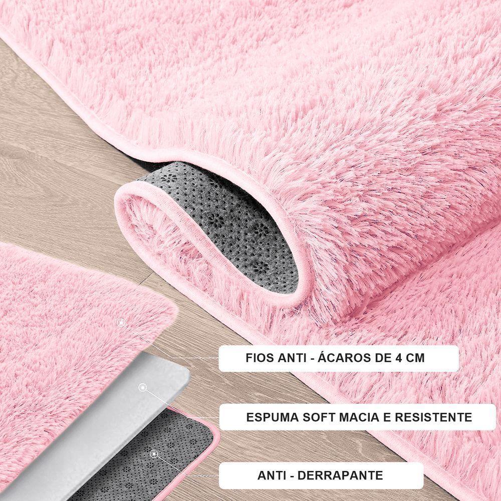 Tapete Passadeira Quarto Antiderrapante Rosa Bebe 50 X 140 Cm - 2