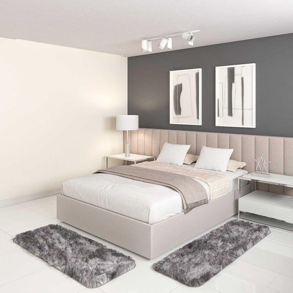 Jogo Tapete Passadeira Quarto 2 Uni Mescla Cinza 50 X 140 Cm - 1