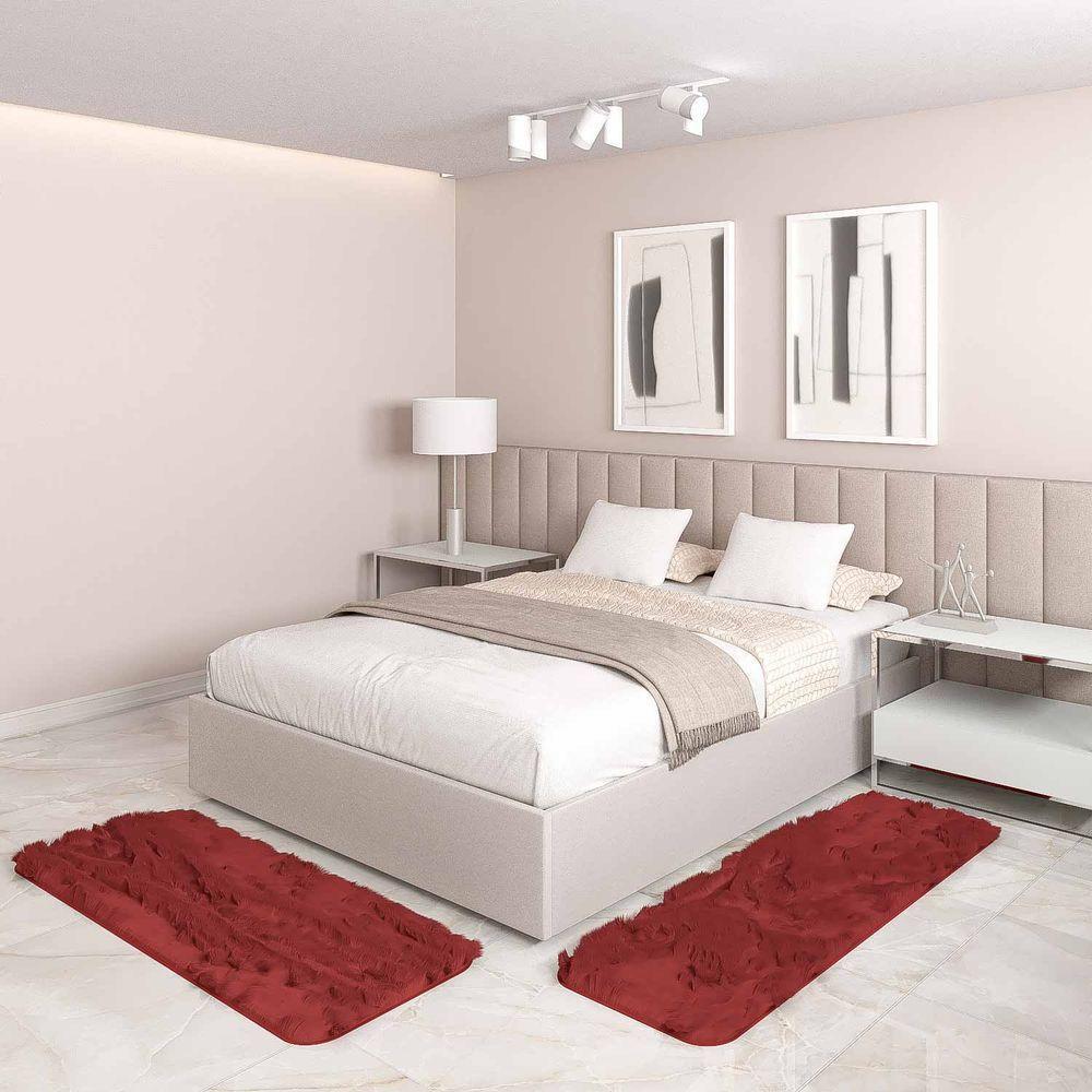 Jogo Tapete Passadeira Quarto 2 Uni Marrom 50 X 140 Cm - 1