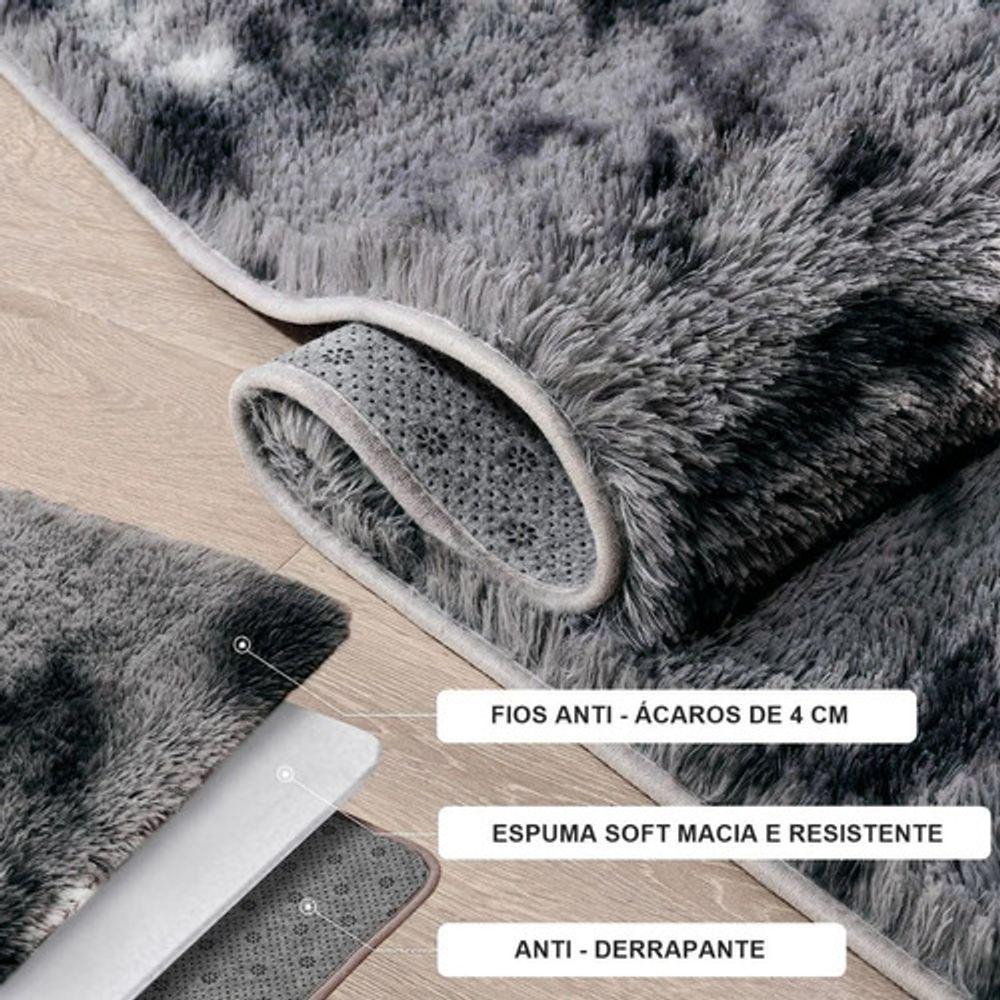 Tapete Sala Felpudo Peludo Mesclado Cinza Redondo 100 Cm - 3