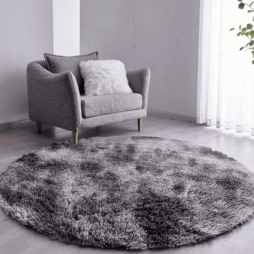 Tapete Sala Felpudo Peludo Mesclado Cinza Redondo 200 Cm - 1
