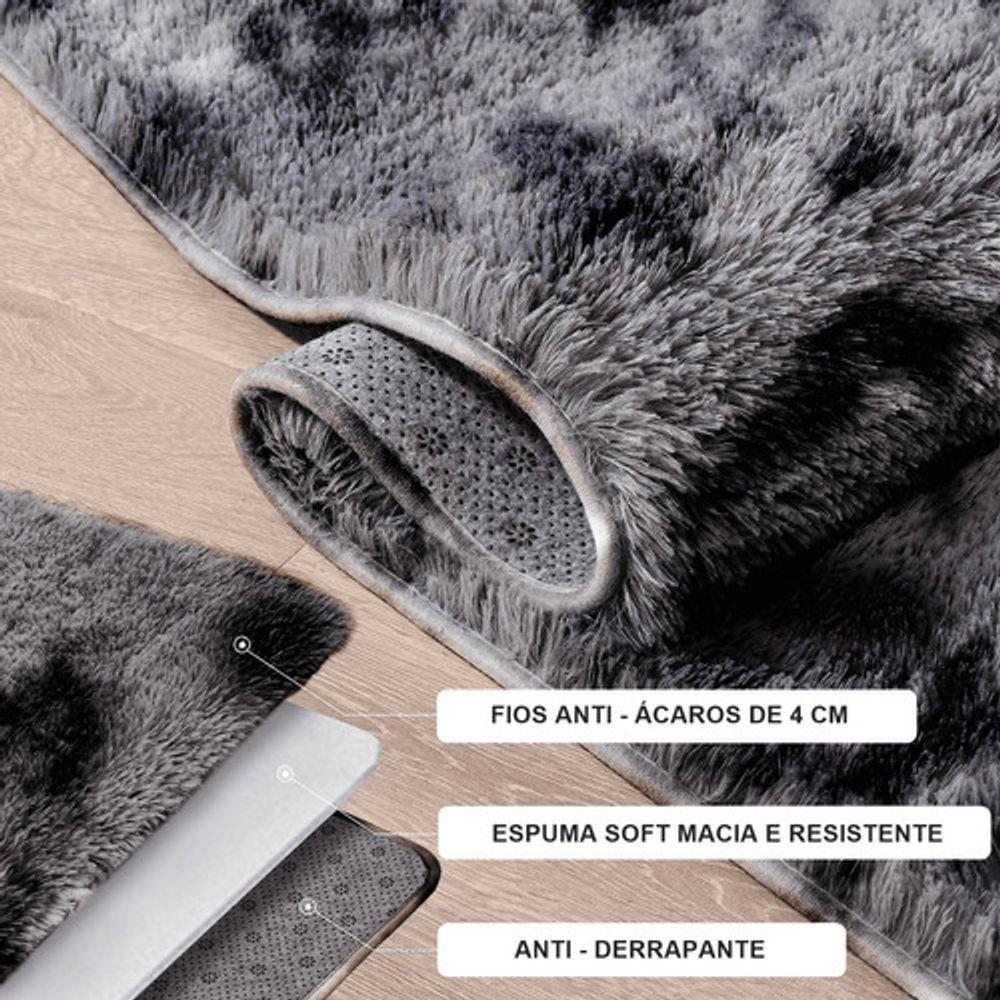 Tapete Sala Felpudo Peludo Mesclado Cinza Redondo 200 Cm - 3