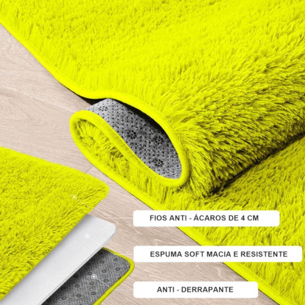 Tapete Sala Felpudo Peludo Amarelo Redondo 100 Cm - 3