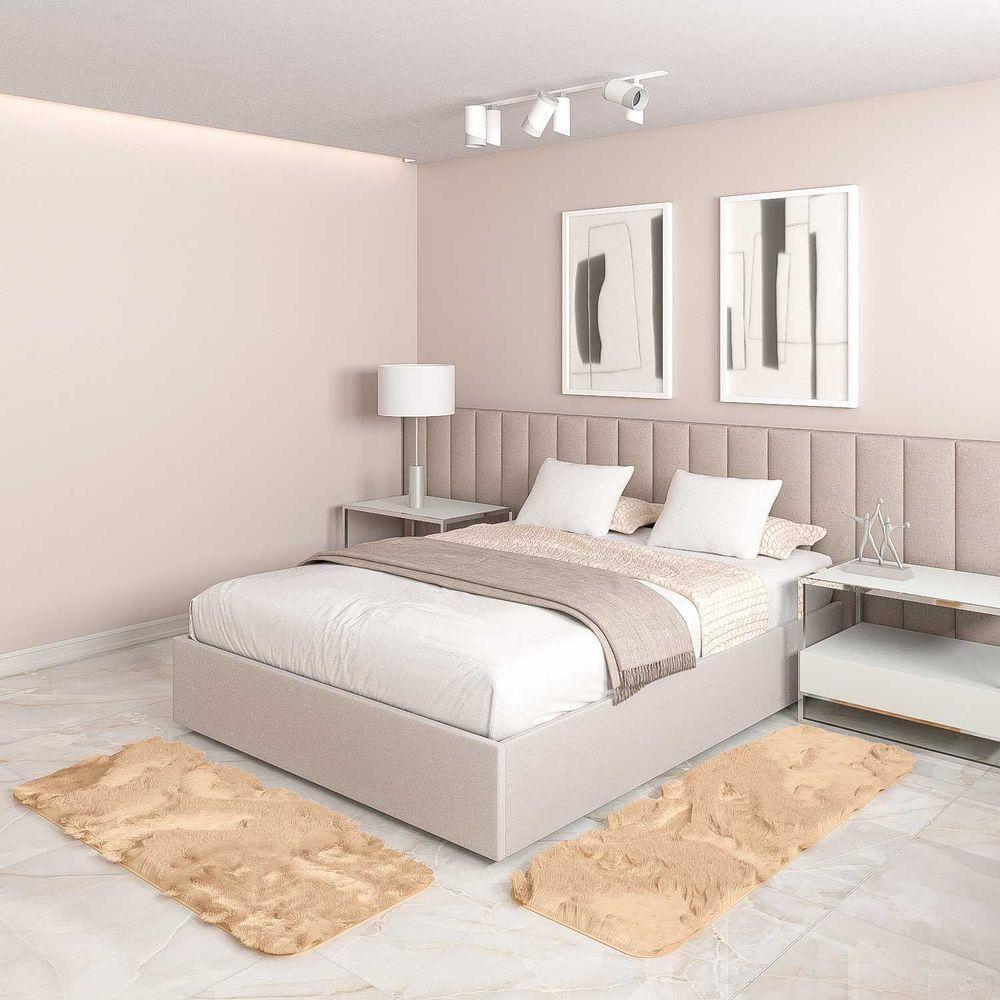 Jogo Tapete Passadeira Quarto 2 Uni Bege 50 X 140 Cm - 1