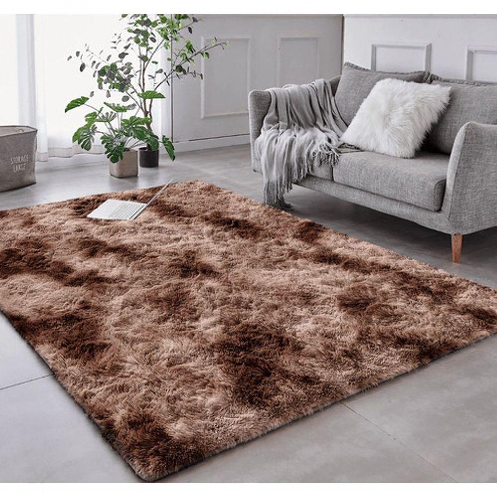 Tapete Sala Felpudo Peludo Mesclado Marrom 200 X 200 Cm - 1