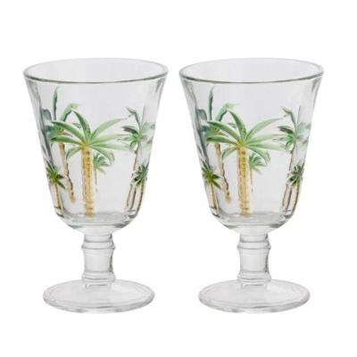 Jogo 2 Taças De Cristal Palm Hand Tree Coqueiro Transparente Para água Lyor 240ml