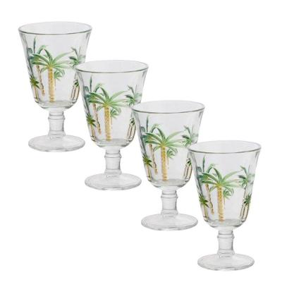 Jogo 4 Taças De Cristal Palm Hand Tree Coqueiro Transparente Para água Lyor 240ml